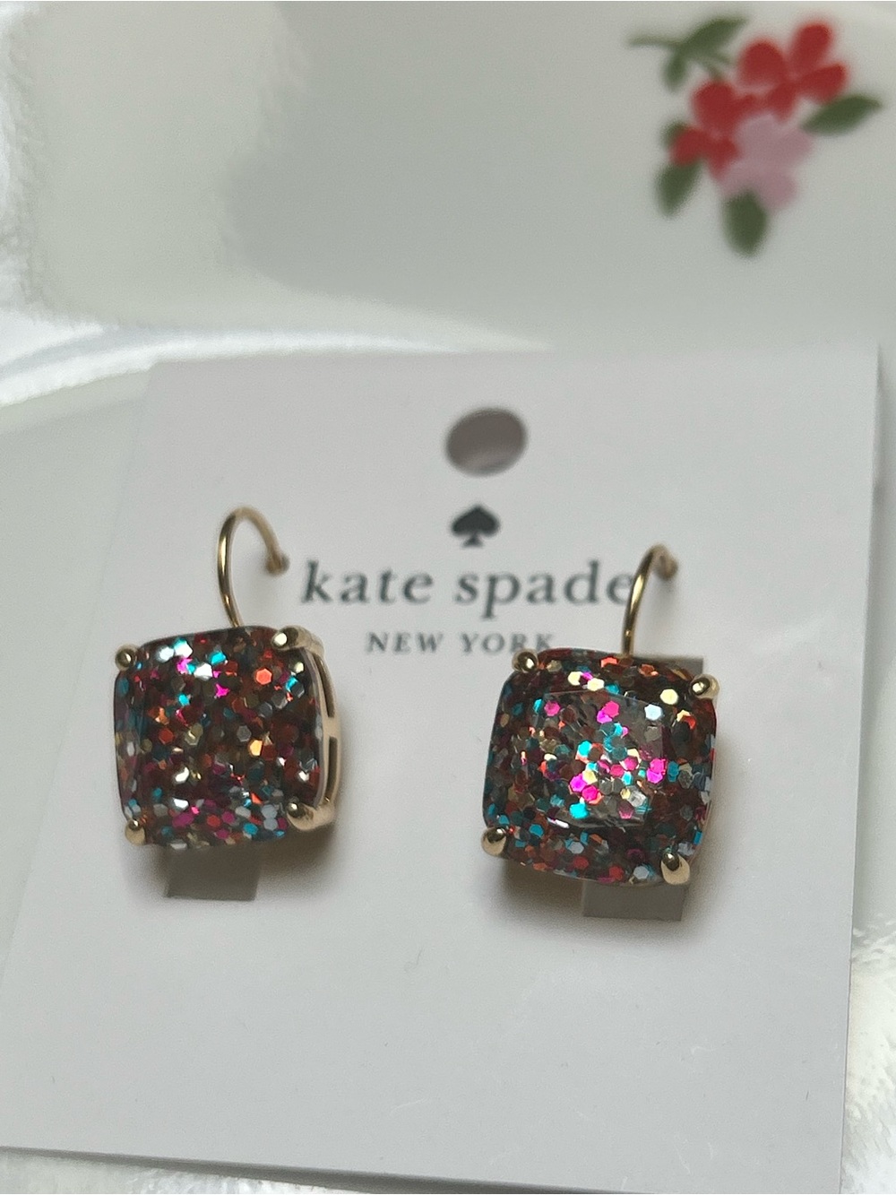 kate spade Gold-Tone Multicolor Glitter Square Drop Earrings